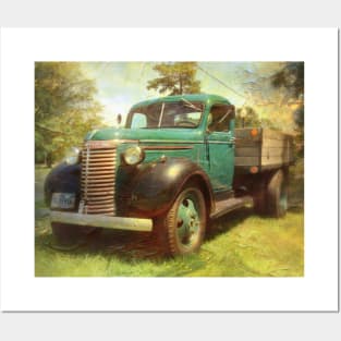 Green pickup truck Posters and Art